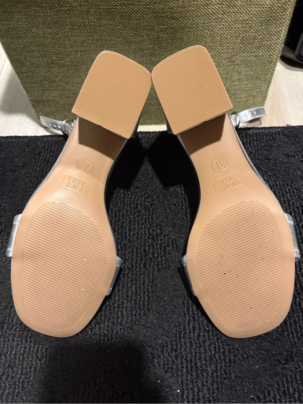 Time and Tru Silver Ankle-Strap Block Heel Sandals